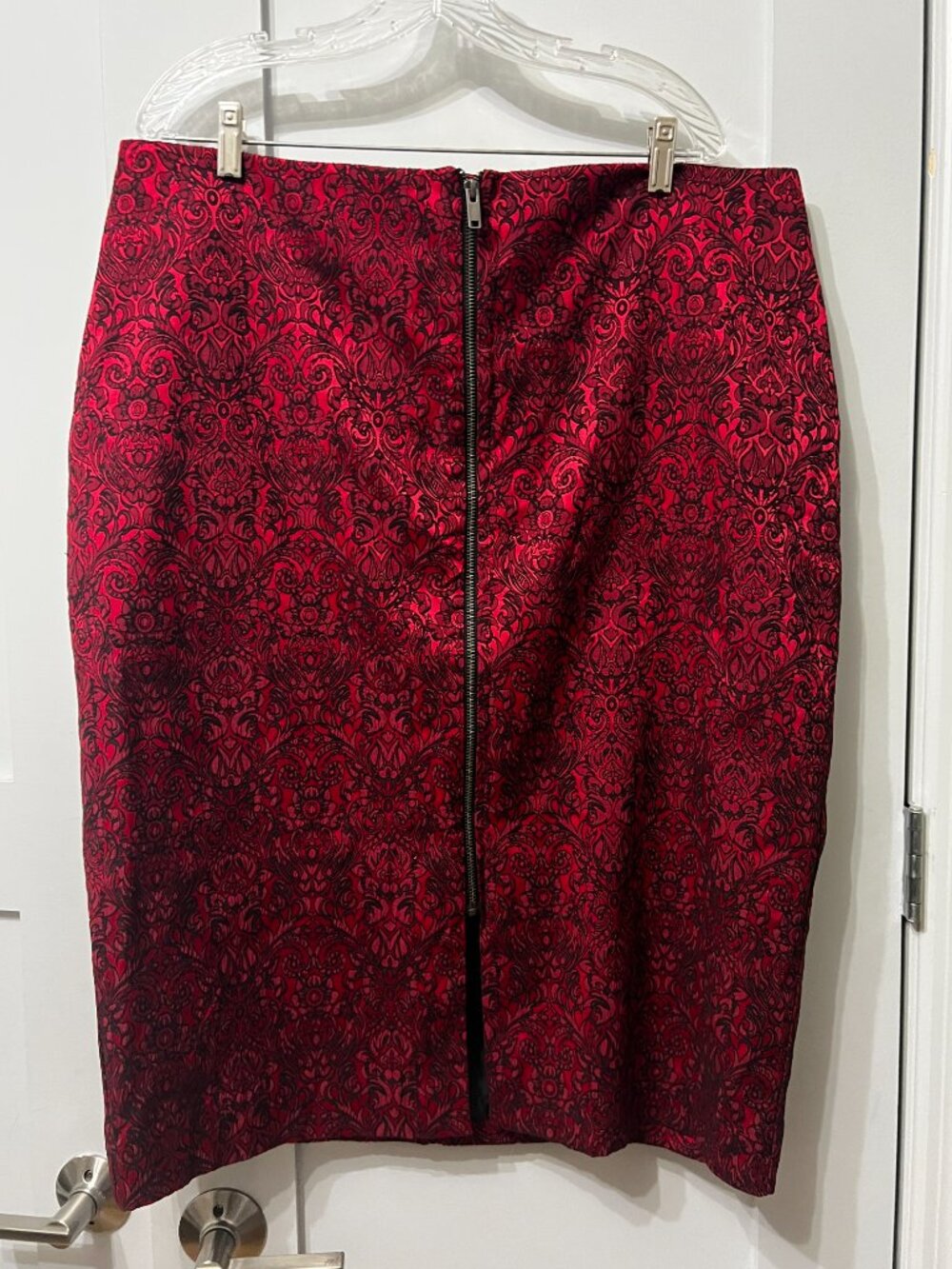 Vintage Red Jacquard Pencil Skirt